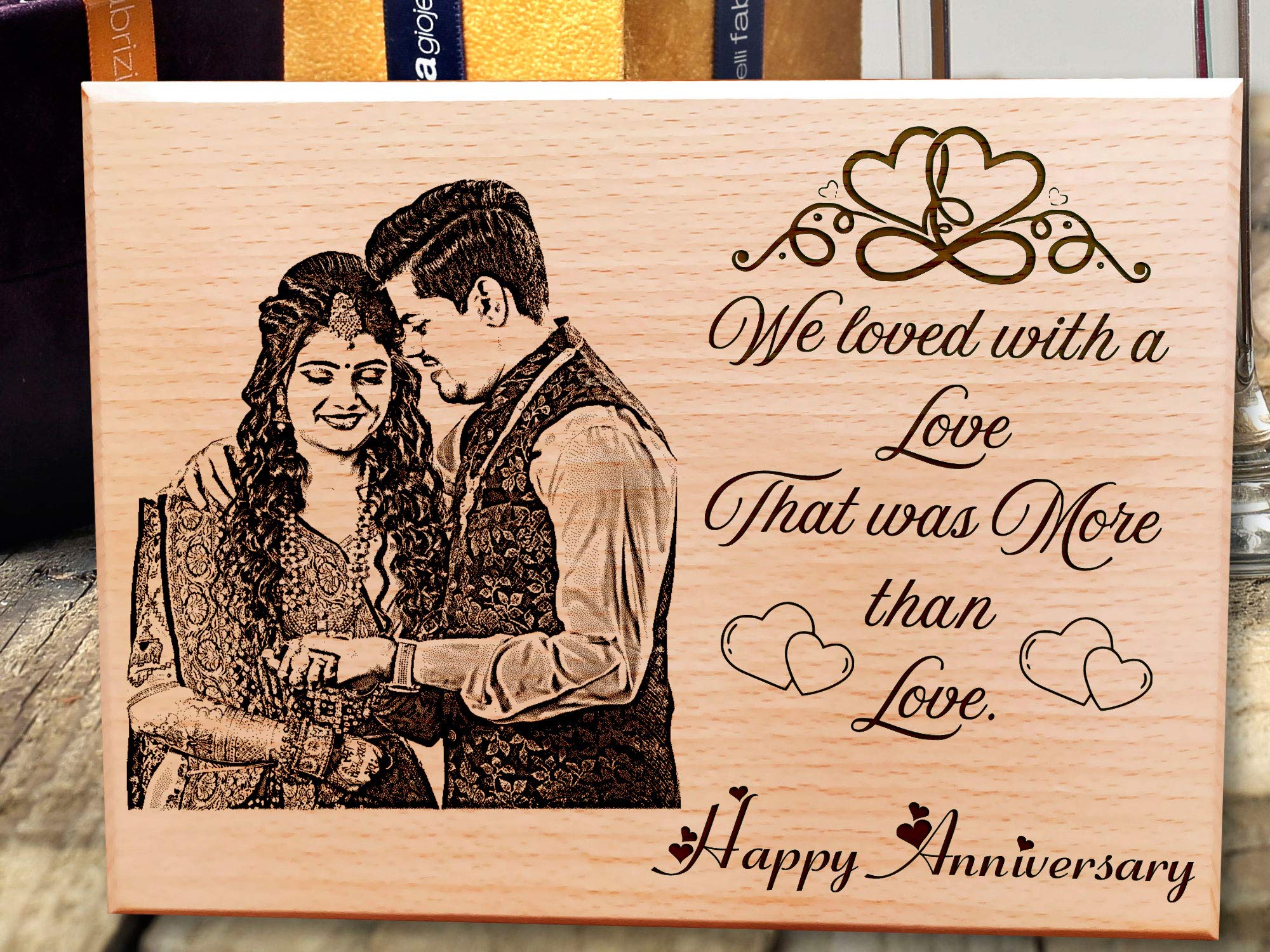 Gftbx Personalized Engraved Marriage Gifts For Couples Wooden Photo Plaque (8 X 6 Inches, Brown)